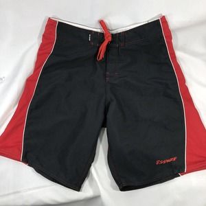 RS Surf RSSURF Brand Swimming Shorts Size 34 Tie Drawstring Red Black Swim